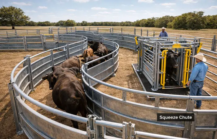 modernes Rinderrutschensystem für den professionellen Viehumschlag auf einer Ranch